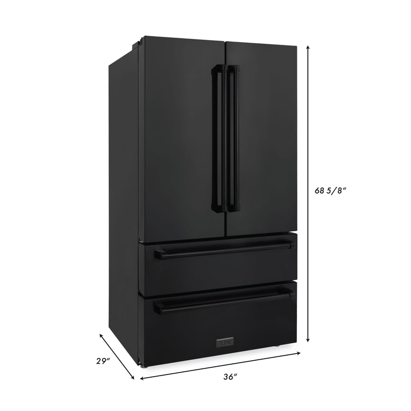 ZLINE 36 inch 22.5 cu. ft. French Door Refrigerator with Ice Maker in Black Stainless Steel, RFM-36-BS - Luxy Appliance