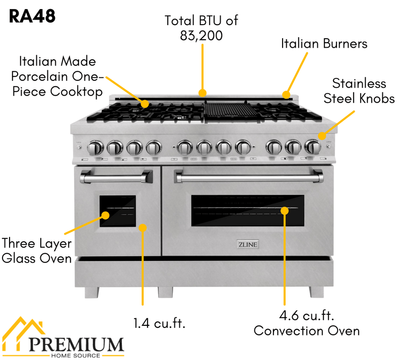 ZLINE Appliance Package - 48 in. Dual Fuel Range, 48 in. Range Hood, 2KP-RARH48 - Luxy Appliance