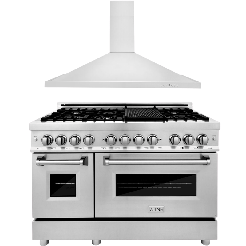 ZLINE Appliance Package - 48 in. Dual Fuel Range, 48 in. Range Hood, 2KP-RARH48 - Luxy Appliance