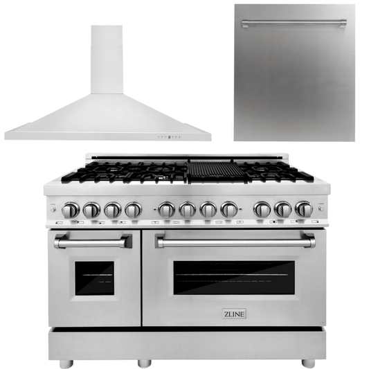 ZLINE Appliance Package - 48 in. Dual Fuel Range, Range Hood, Dishwasher, 3KP-RARH48-DW - Luxy Appliance