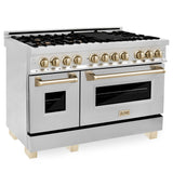 ZLINE Autograph 48 in. Gas Burner/Electric Oven in Stainless Steel with Gold Accents, RAZ-48-G - Luxy Appliance