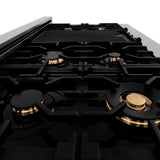 ZLINE Autograph 48 in. Gas Burner/Electric Oven in Stainless Steel with Gold Accents, RAZ-48-G - Luxy Appliance