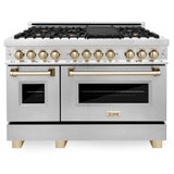 ZLINE Autograph 48 in. Gas Burner/Electric Oven in Stainless Steel with Gold Accents, RAZ-48-G - Luxy Appliance