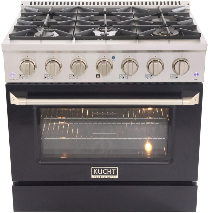 Kucht Professional 36 in. 5.2 cu ft. Natural Gas Range with Black Door and Silver Knobs, KNG361-K - Luxy Appliance
