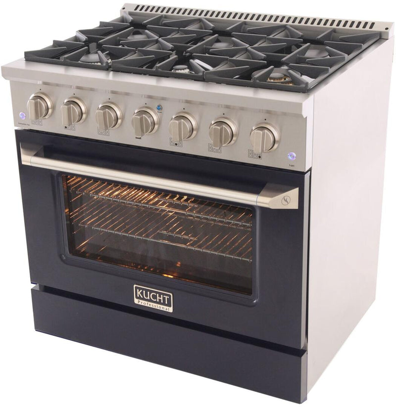 Kucht Professional 36 in. 5.2 cu ft. Natural Gas Range with Black Door and Silver Knobs, KNG361-K - Luxy Appliance