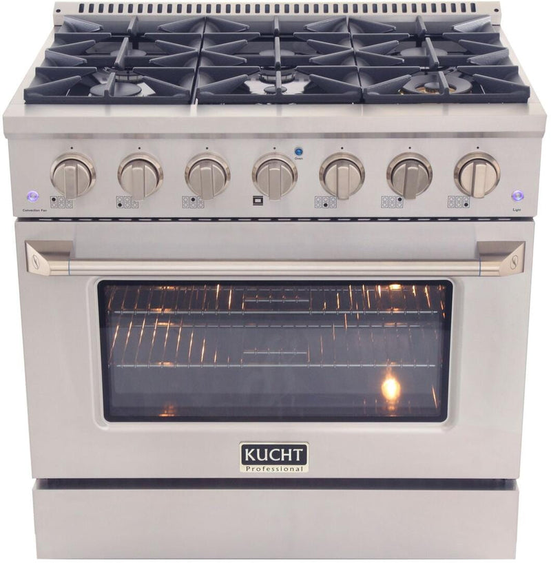 Kucht Professional 36 in. 5.2 cu ft. Natural Gas Range with Silver Knobs, KNG361-S - Luxy Appliance