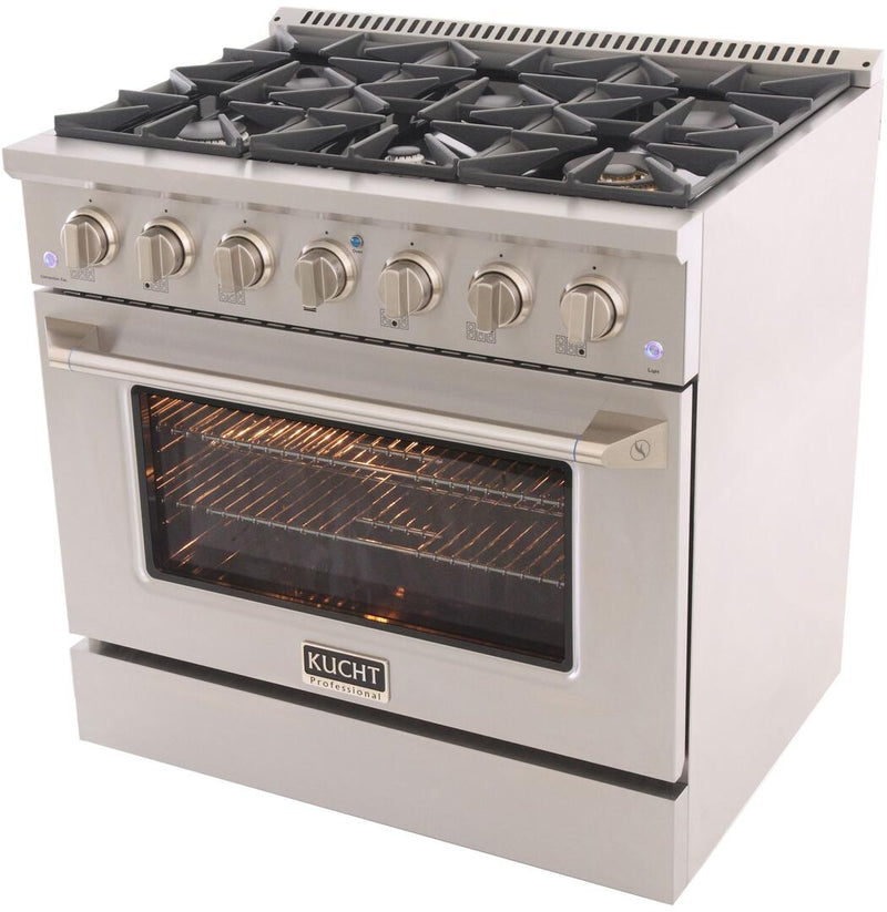 Kucht Professional 36 in. 5.2 cu ft. Natural Gas Range with Silver Knobs, KNG361-S - Luxy Appliance