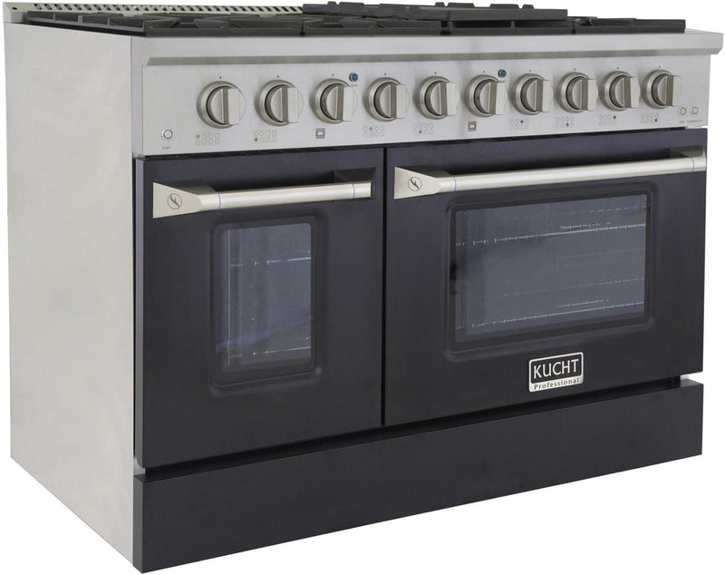 Kucht Professional 48 in. 6.7 cu ft. Natural Gas Range with Black Door and Silver Knobs, KNG481-K - Luxy Appliance