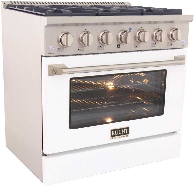Kucht Professional 36 in. 5.2 cu ft. Natural Gas Range with White Door and Silver Knobs, KNG361-W - Luxy Appliance