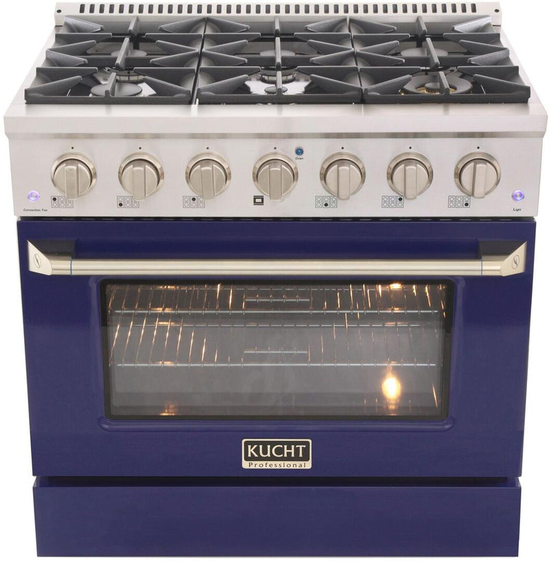 Kucht Professional 36 in. 5.2 cu ft. Natural Gas Range with Blue Door and Silver Knobs, KNG361-B - Luxy Appliance