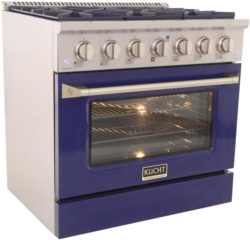 Kucht Professional 36 in. 5.2 cu ft. Natural Gas Range with Blue Door and Silver Knobs, KNG361-B - Luxy Appliance