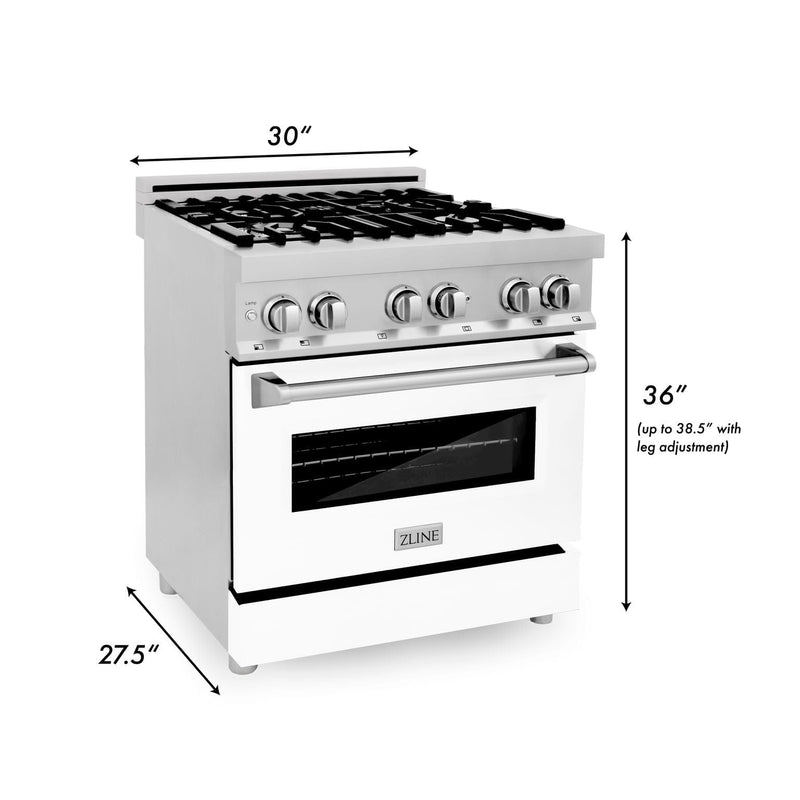 ZLINE Kitchen and Bath 30 in. Professional Gas Burner/Electric Oven Stainless Steel Range with White Matte Door, RA-WM-30 - Luxy Appliance