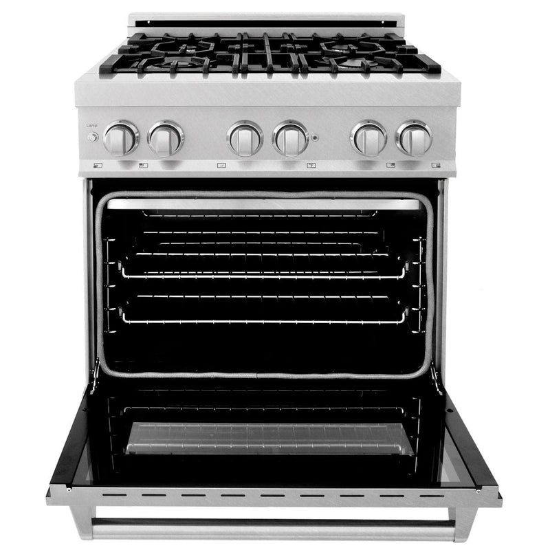 ZLINE Kitchen and Bath 30 in. Professional Gas Burner/Electric Oven in DuraSnow® Stainless, RAS-SN-30 - Luxy Appliance