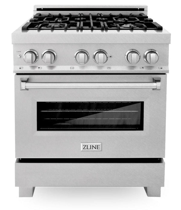 ZLINE Kitchen and Bath 30 in. Professional Gas Burner/Electric Oven in DuraSnow® Stainless, RAS-SN-30 - Luxy Appliance