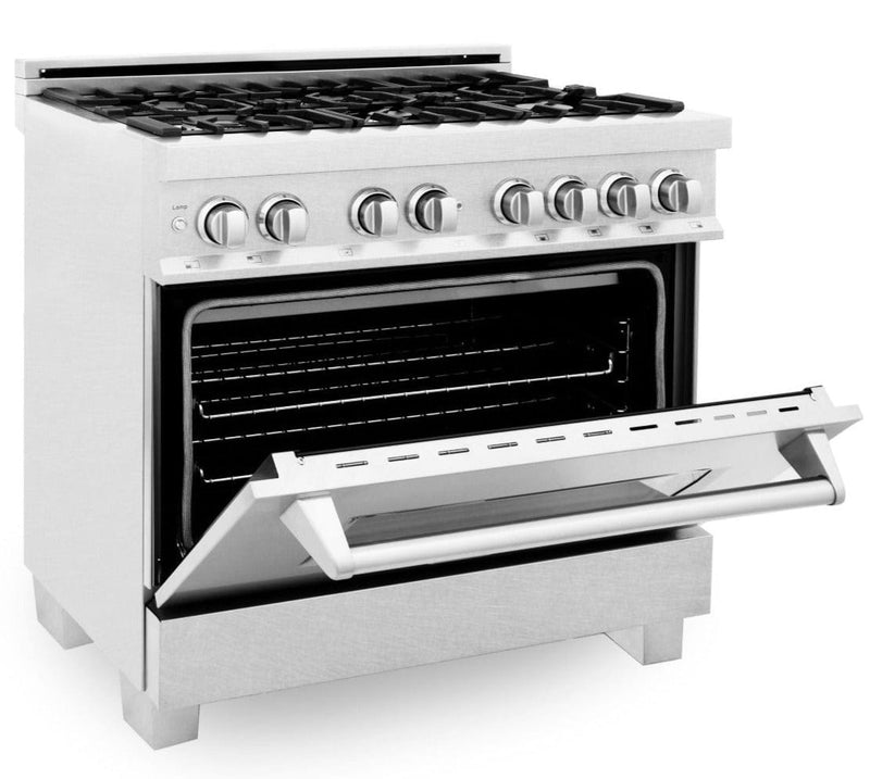 ZLINE 36 in. Professional Gas Burner/Electric Oven in DuraSnow® Stainless with DuraSnow® Stainless Door, RAS-SN-36 - Luxy Appliance
