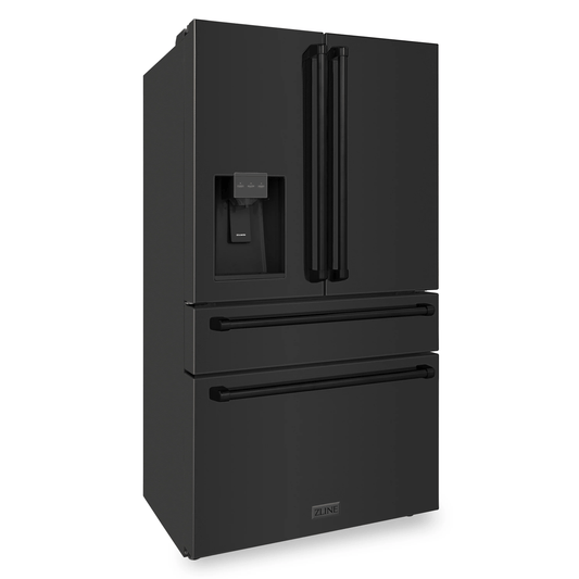 ZLINE 36 inch French Door Refrigerator with Water Dispenser, Ice Maker in Fingerprint Resistant Black Stainless Steel, RFM-W-36-BS - Luxy Appliance