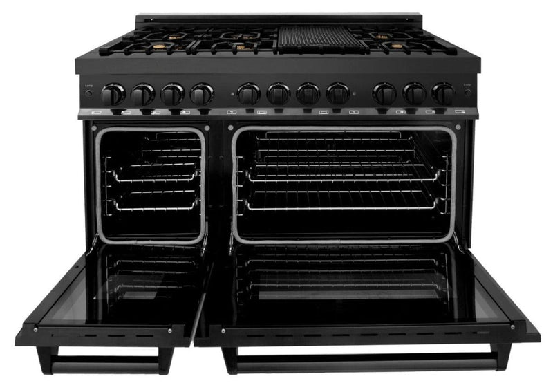 ZLINE 48 in. Professional Gas Burner, Electric Oven Range in Black Stainless with Brass Burners, RAB-BR-48 - Luxy Appliance