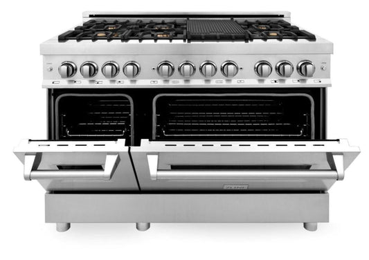 ZLINE 48 in. Professional Gas Burner, Electric Oven Range in Stainless Steel with Brass Burners, RA-BR-48 - Luxy Appliance