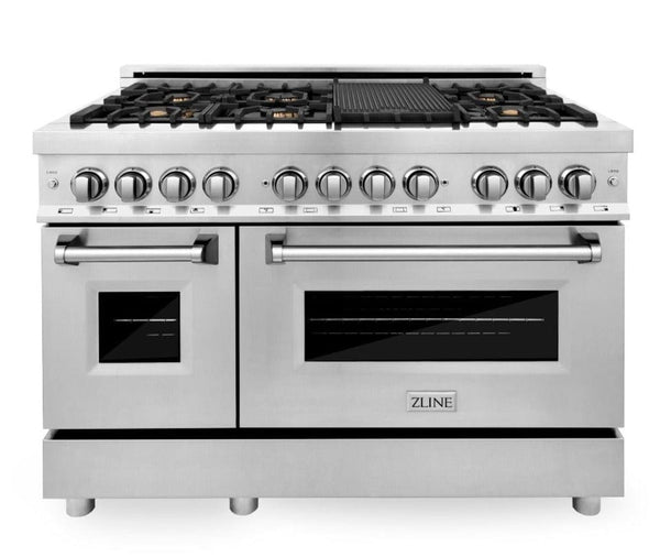 ZLINE 48 in. Professional Gas Burner, Electric Oven Range in Stainless Steel with Brass Burners, RA-BR-48 - Luxy Appliance