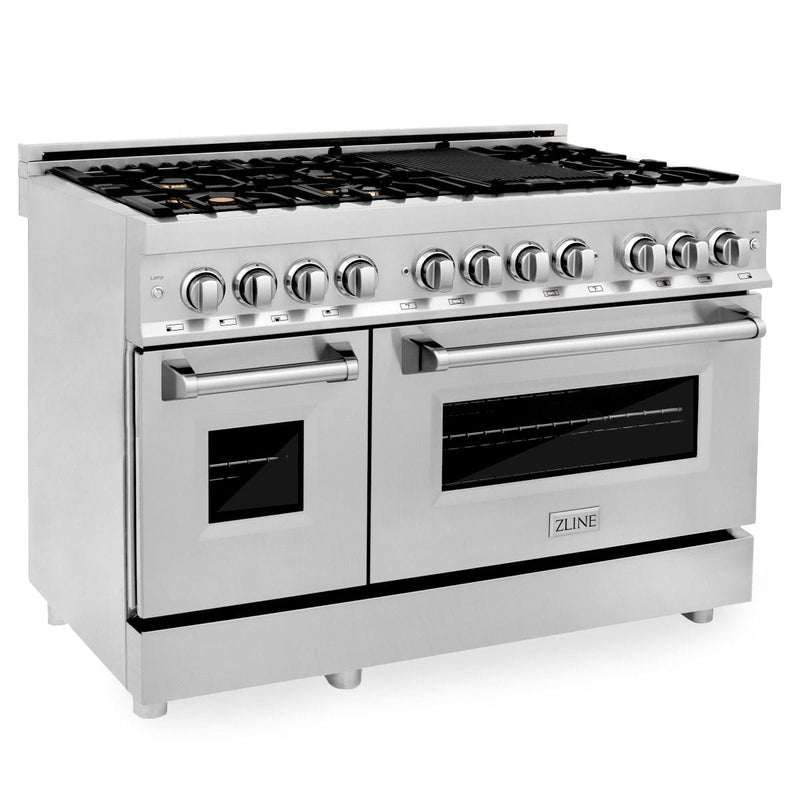 ZLINE 48 in. Professional Gas Burner, Electric Oven Range in Stainless Steel with Brass Burners, RA-BR-48 - Luxy Appliance