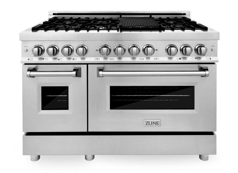 ZLINE Appliance Package - 48 in. Dual Fuel Range, Range Hood, Microwave Drawer, 3KP-RARH48-MW - Luxy Appliance