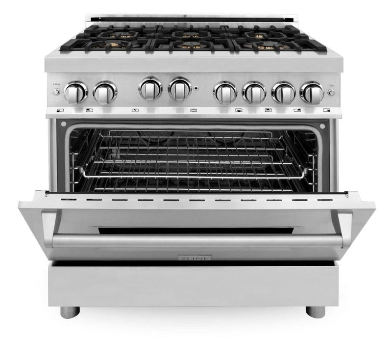 ZLINE 36 in. Professional Gas Burner/Gas Oven Gas in Stainless Steel with Brass Burners, RG-BR-36 - Luxy Appliance