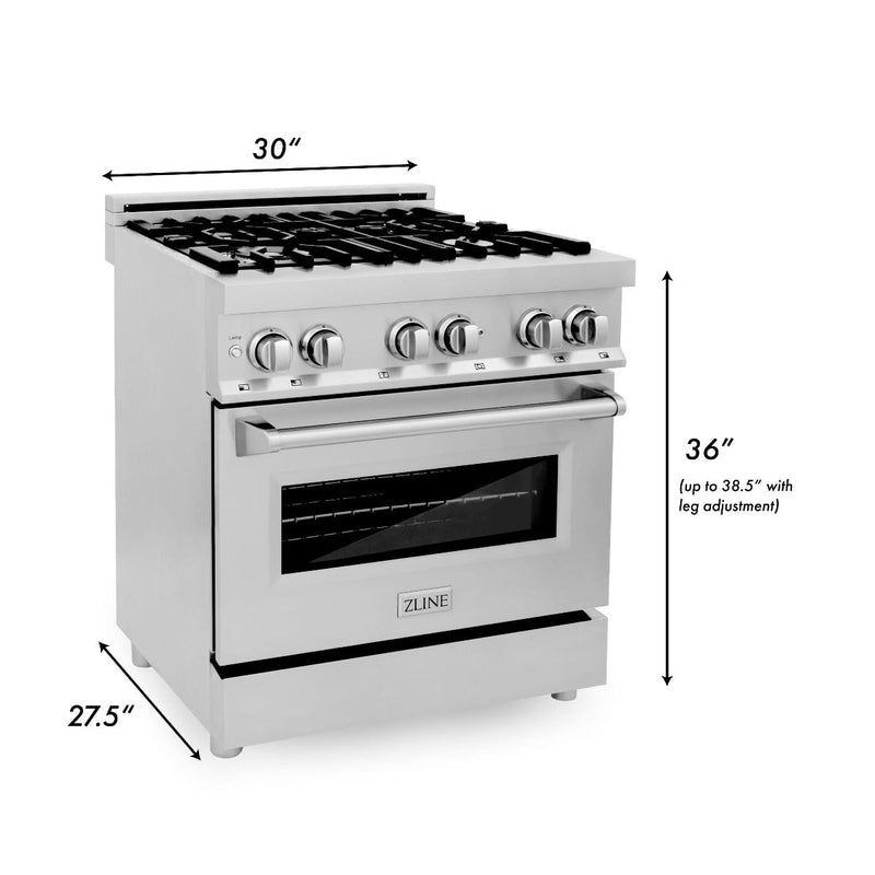 ZLINE 30 in. Professional Gas Burner, Electric Oven Stainless Steel Range, RA30 - Luxy Appliance