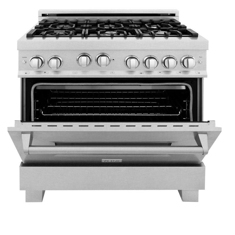 ZLINE 36 in. Professional Gas Burner/Gas Oven in DuraSnow® Stainless, RGS-SN-36 - Luxy Appliance