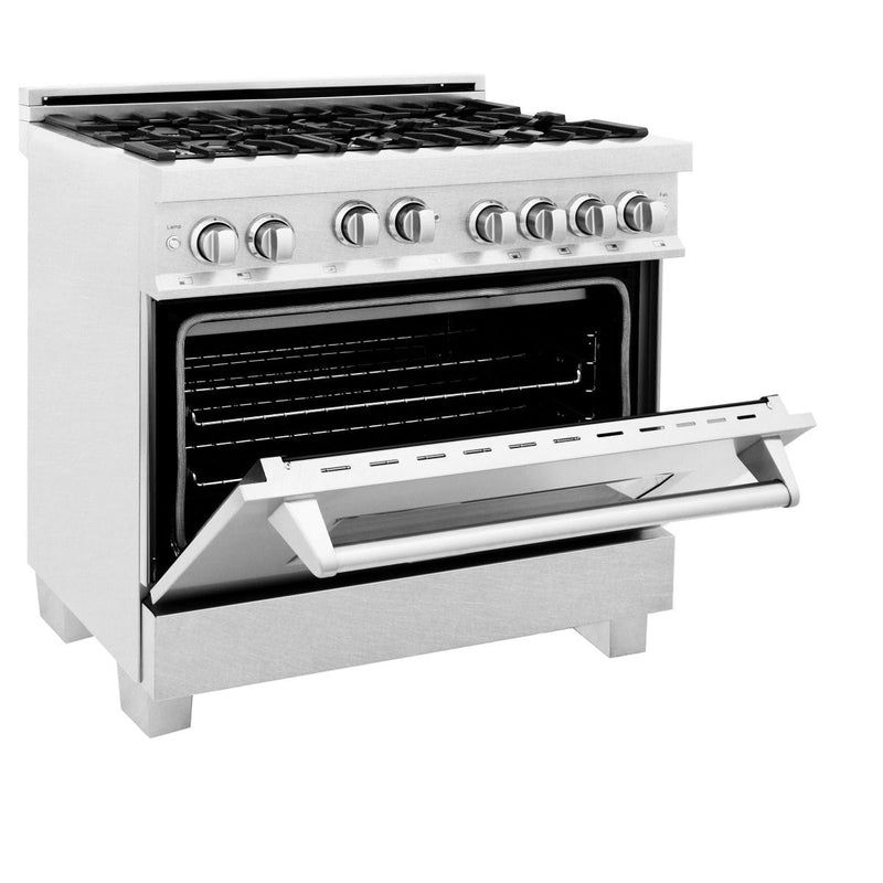 ZLINE 36 in. Professional Gas Burner/Gas Oven in DuraSnow® Stainless, RGS-SN-36 - Luxy Appliance