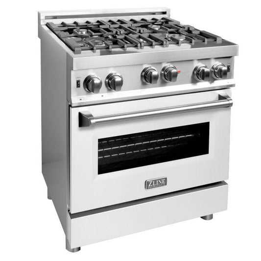 ZLINE 30 in. Professional 4.0 cu. ft. 4 Gas on Gas Range  with White Matte Door, RG-WM-30 - Luxy Appliance