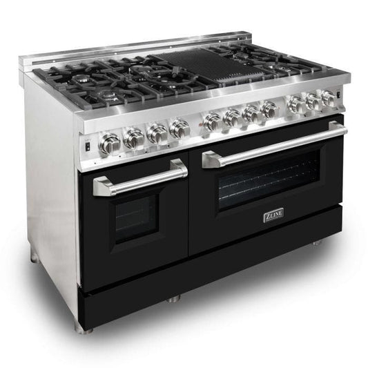 ZLINE 48 in. Professional Gas Burner/Electric Oven Stainless Steel 6.0 cu.ft. 7 Range - Black Matte, RA-BLM-48 - Luxy Appliance