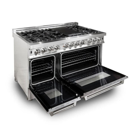 ZLINE 48 in. Professional Gas Burner/Electric Oven Stainless Steel 6.0 cu.ft. 7 Range - DuraSnow® Finish Door, RA-SN-48 - Luxy Appliance