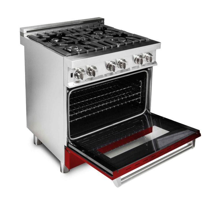 ZLINE 30 in. Professional Gas Burner/Electric Oven Stainless Steel Range with Red Gloss Door, RA-RG-30 - Luxy Appliance