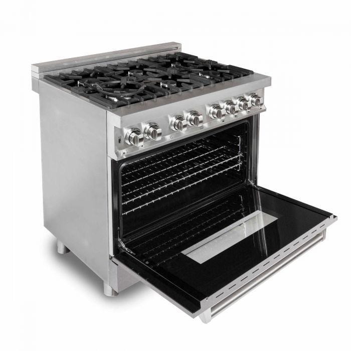 ZLINE 36 in. Professional Gas Burner/Electric Oven Stainless Steel Range with DuraSnow® Finish Door, RA-SN-36 - Luxy Appliance